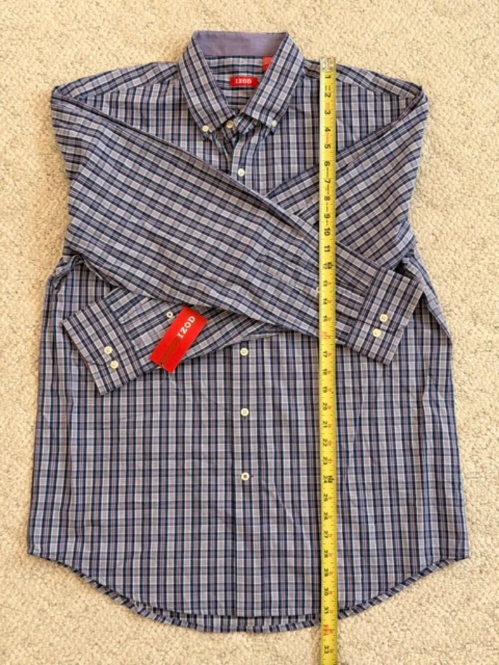 IZOD Men’s L Plaid Button Down Shirt Purple White Long Sleeve Cotton Blend NWT